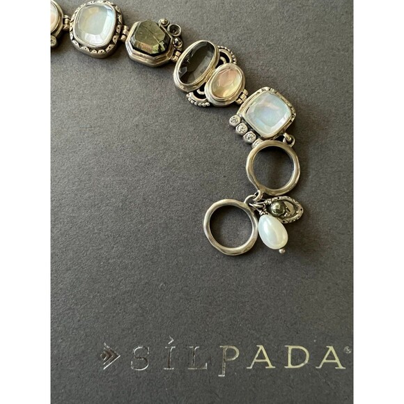 Silpada B2790 Exemplar Sterling Silver Pyrite Lip Shell Glass CZ Bracelet - Picture 2 of 6